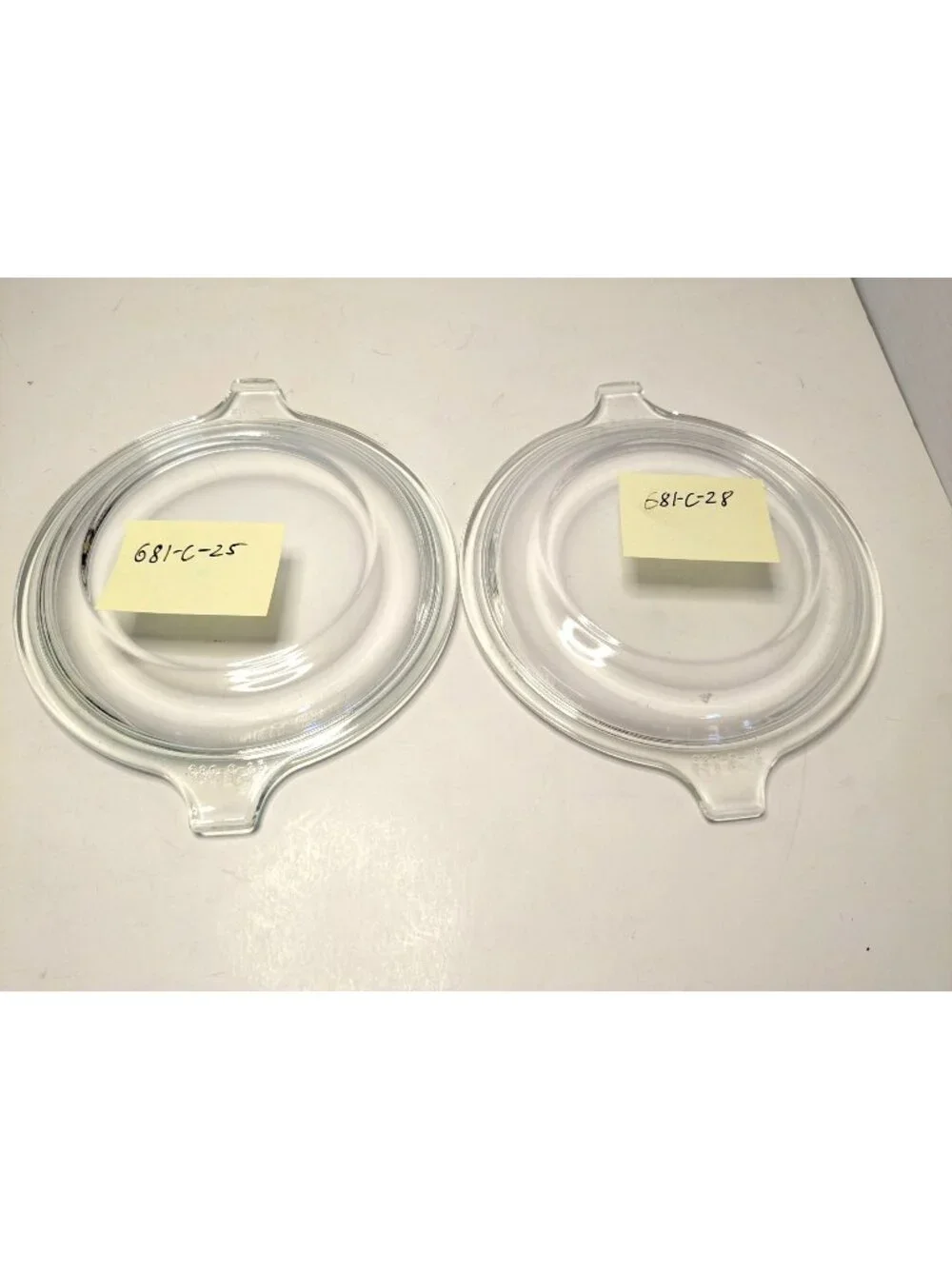 Two Clear Glass Replacement Lids With Handles 681-C-25 & 681-C-28 Approx 5.5